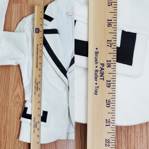 alice olivia size S corduroy trim satin blazer jacket off white casual career - Picture 10 of 12